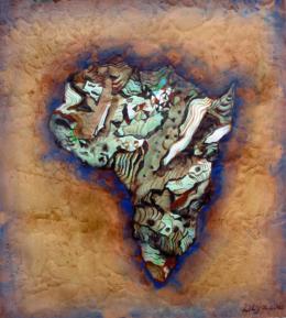 Blue Border Africa 49&frac12; x 44&frac12; cm, Acrylic on paper 2006, Lilya Pavlovic-Dear