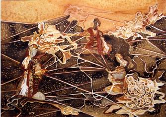 Destiny Weavers II 56&frac12; x 76 cm, Acrylic on paper 2010, Lilya Pavlovic-Dear